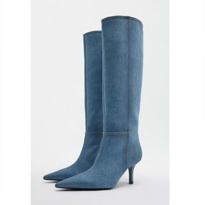 Zara knee high denim boots